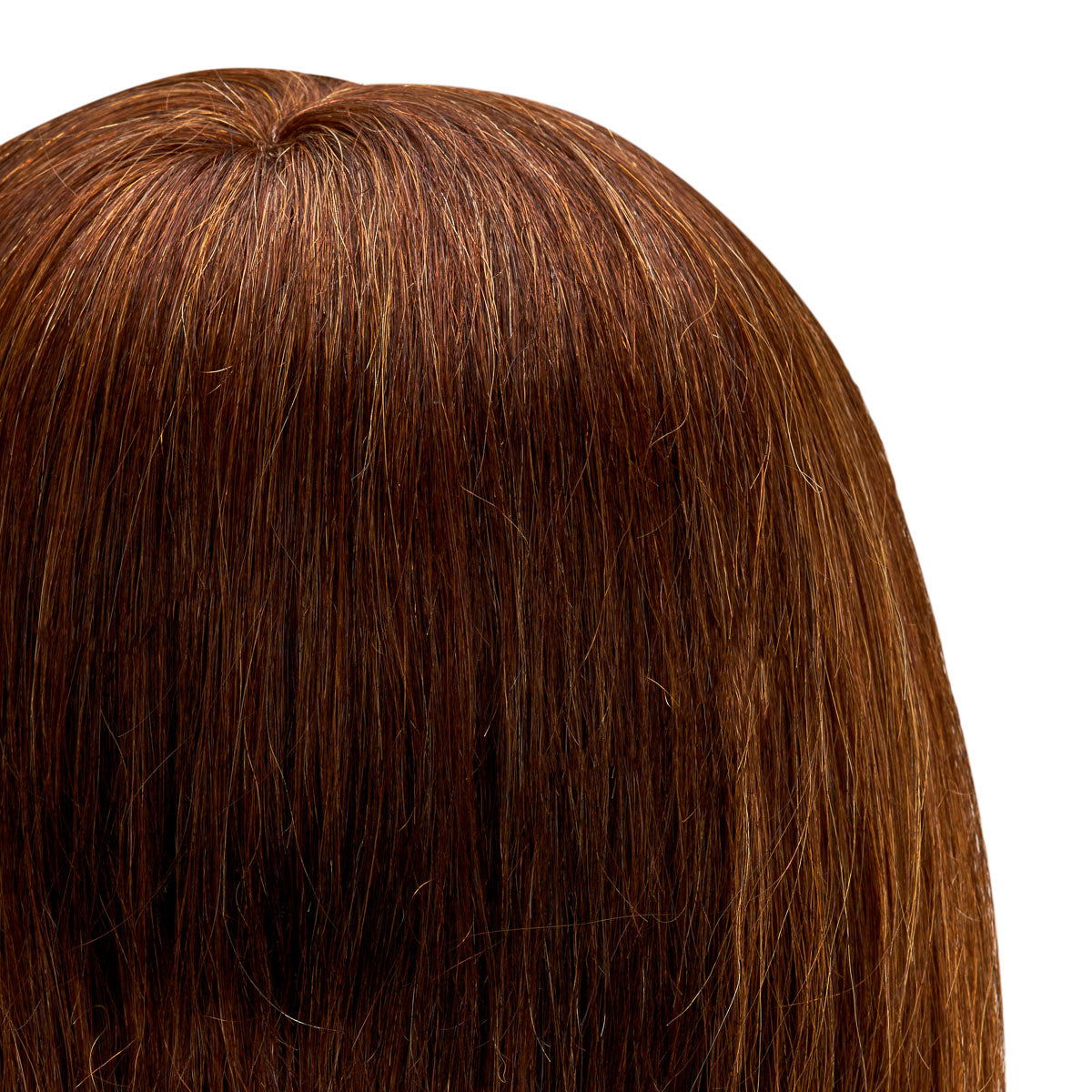 Gabbiano WZ1 hairdressing training head with natural hair, color 4#, 20-inch length, showing detailed hair and scalp.