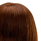 Gabbiano WZ1 hairdressing training head with natural hair, color 4#, 20-inch length, showing detailed hair and scalp.