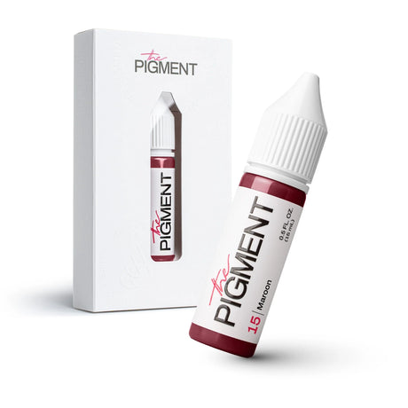 Maroon pigment in a 15ml container from The Pigment brand, showing the vibrant maroon color and packaging.