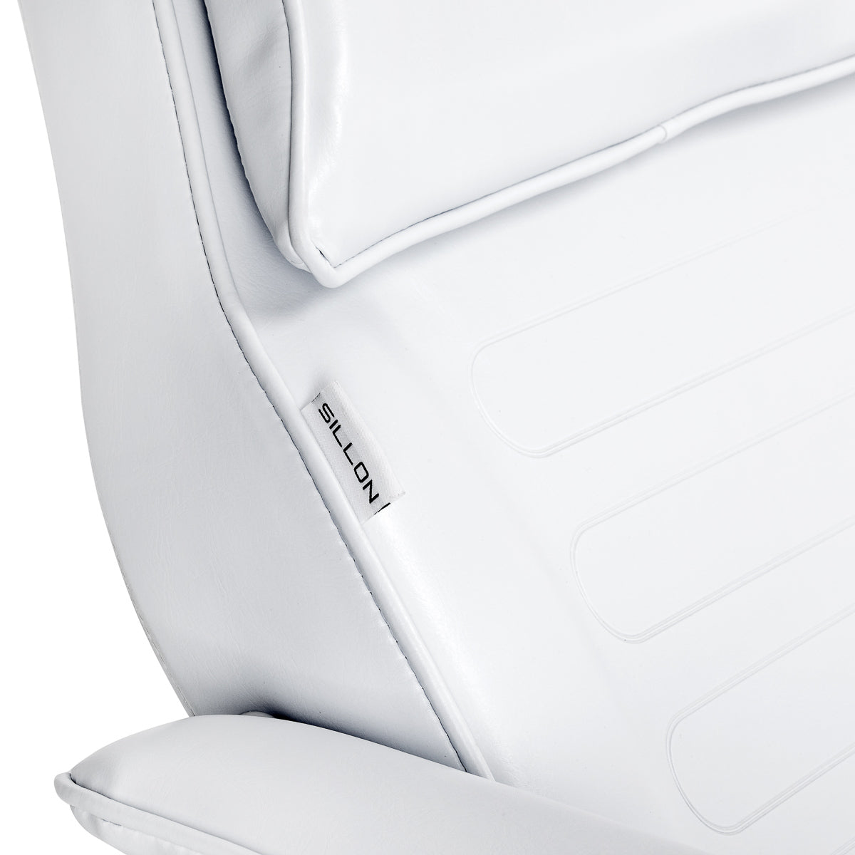White SILLON hydraulic cosmetic chair V2 210, beauty salon furniture with adjustable height and comfortable upholstery.