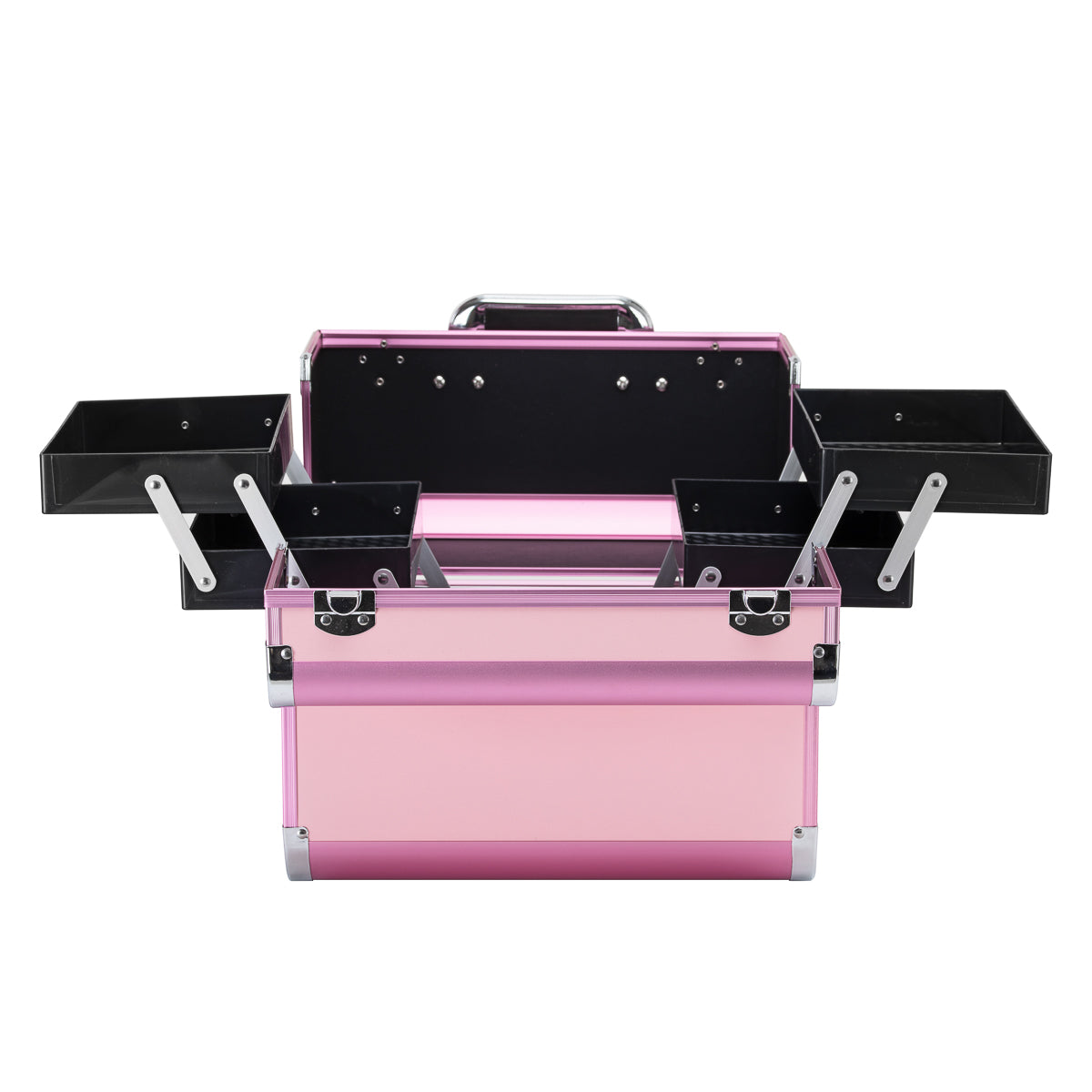 Pink cosmetic case by ACTIVESHOP with multiple compartments, designed for organizing makeup and beauty essentials.