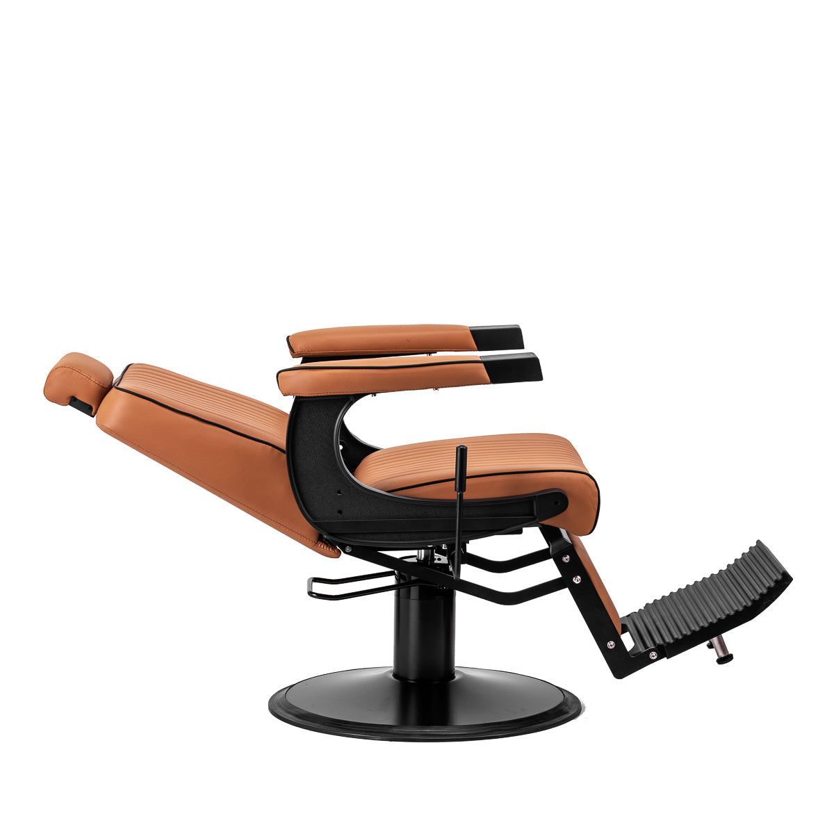 Light brown Gabbiano Visionerio barber chair from GABBIANO, showcasing plush upholstery and sturdy barbershop furniture design.