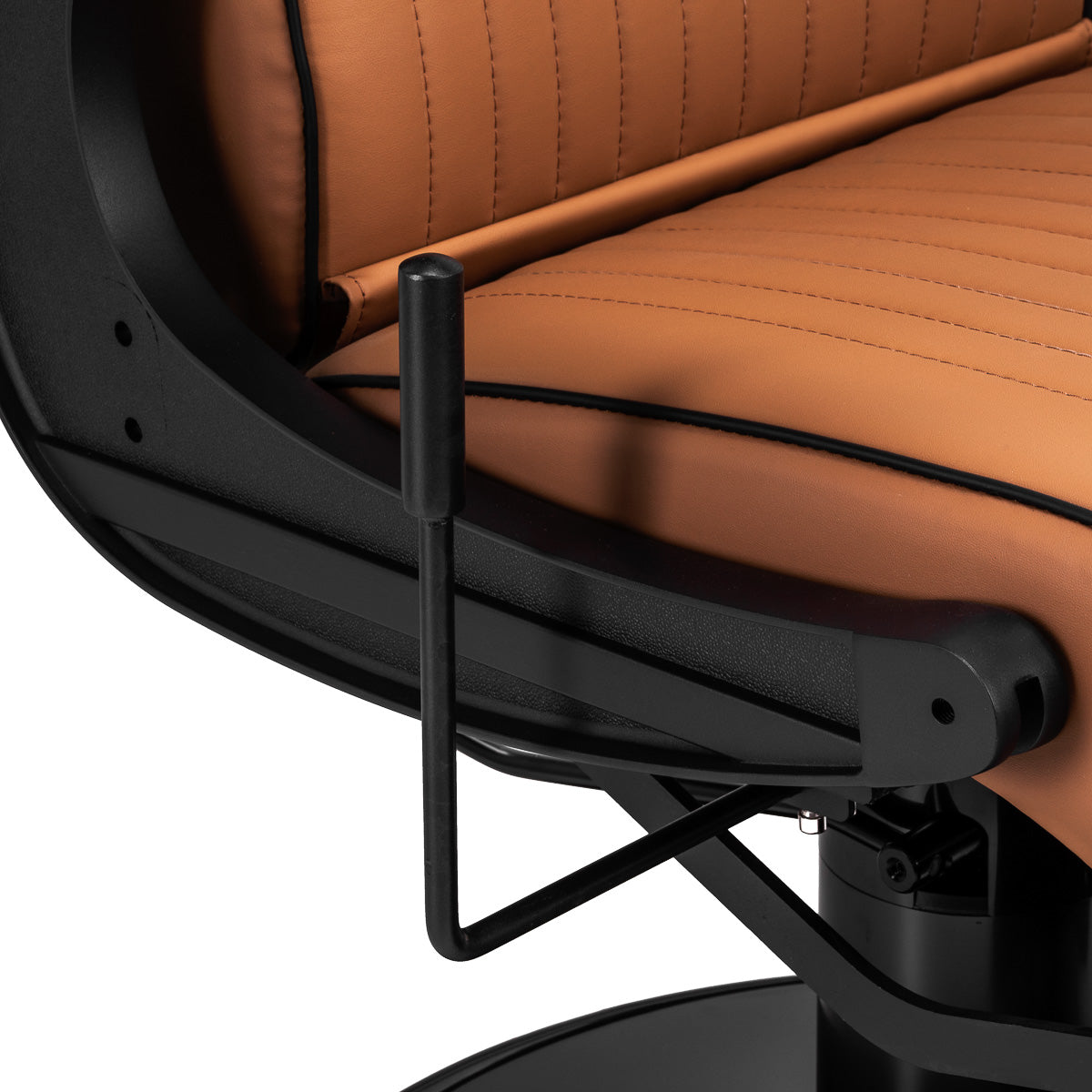 Gabbiano Visionerio barber chair in light brown leather with chrome armrests and hydraulic base for barbershop use.