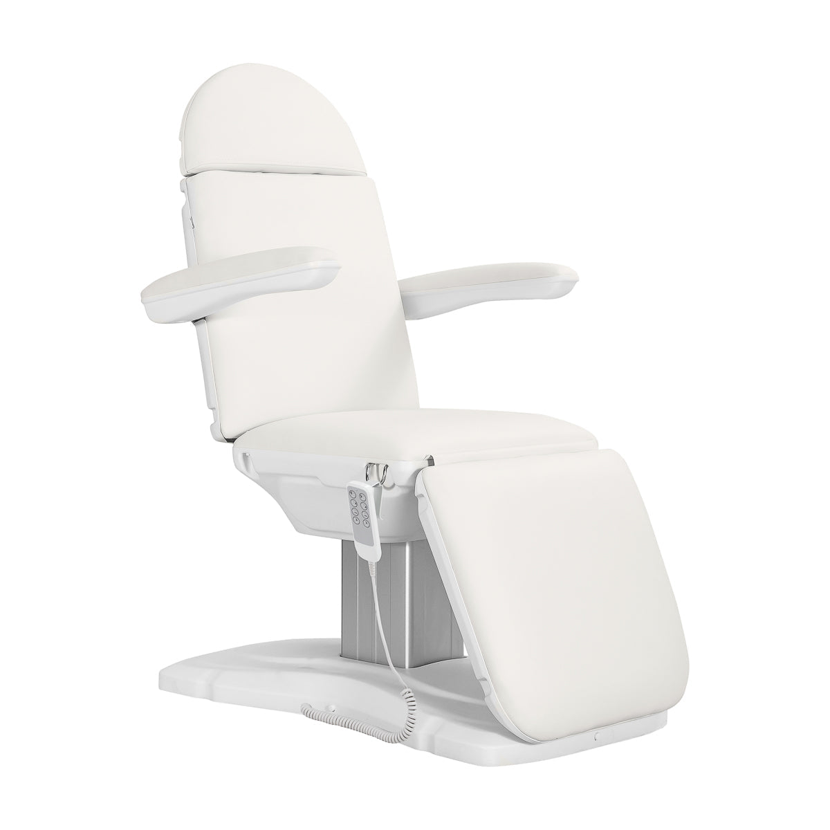 White SILLON Eclipse electric cosmetic chair with four actuators, designed for beauty salon comfort and functionality.