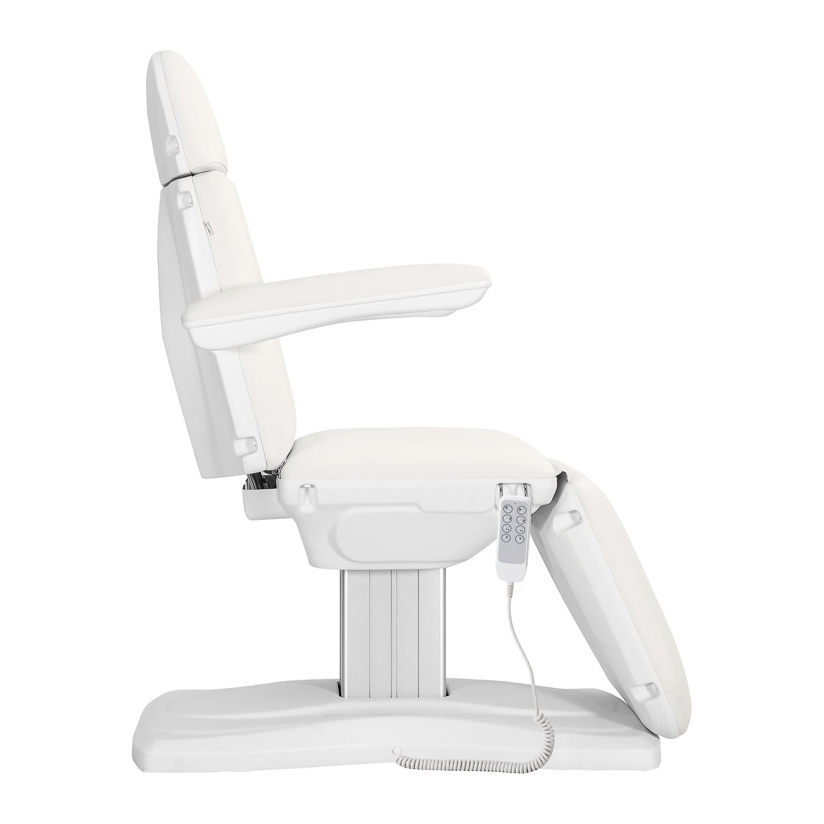 White SILLON Eclipse electric cosmetic chair with four actuators, designed for beauty salon comfort and style.