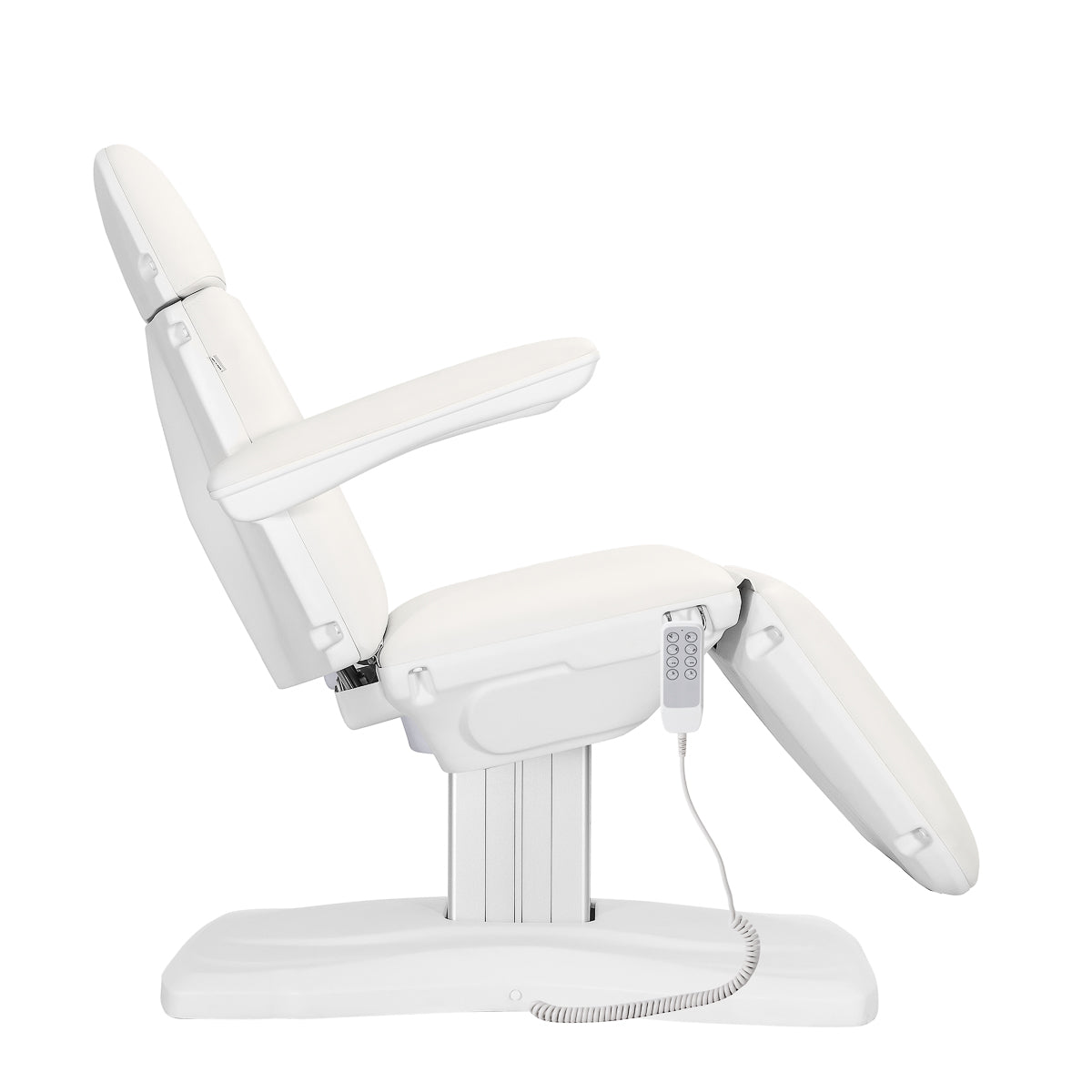 White SILLON Eclipse electric cosmetic chair with 4 actuators, designed for beauty salon furniture.