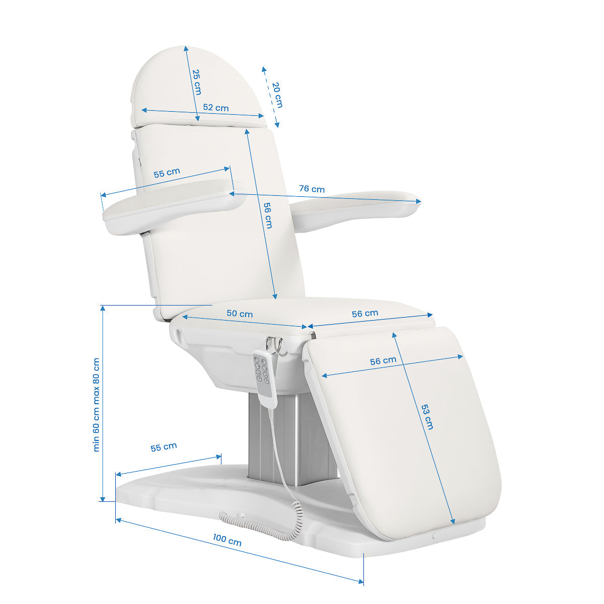 White SILLON Eclipse electric cosmetic chair with four actuators, designed for beauty salon comfort and functionality.