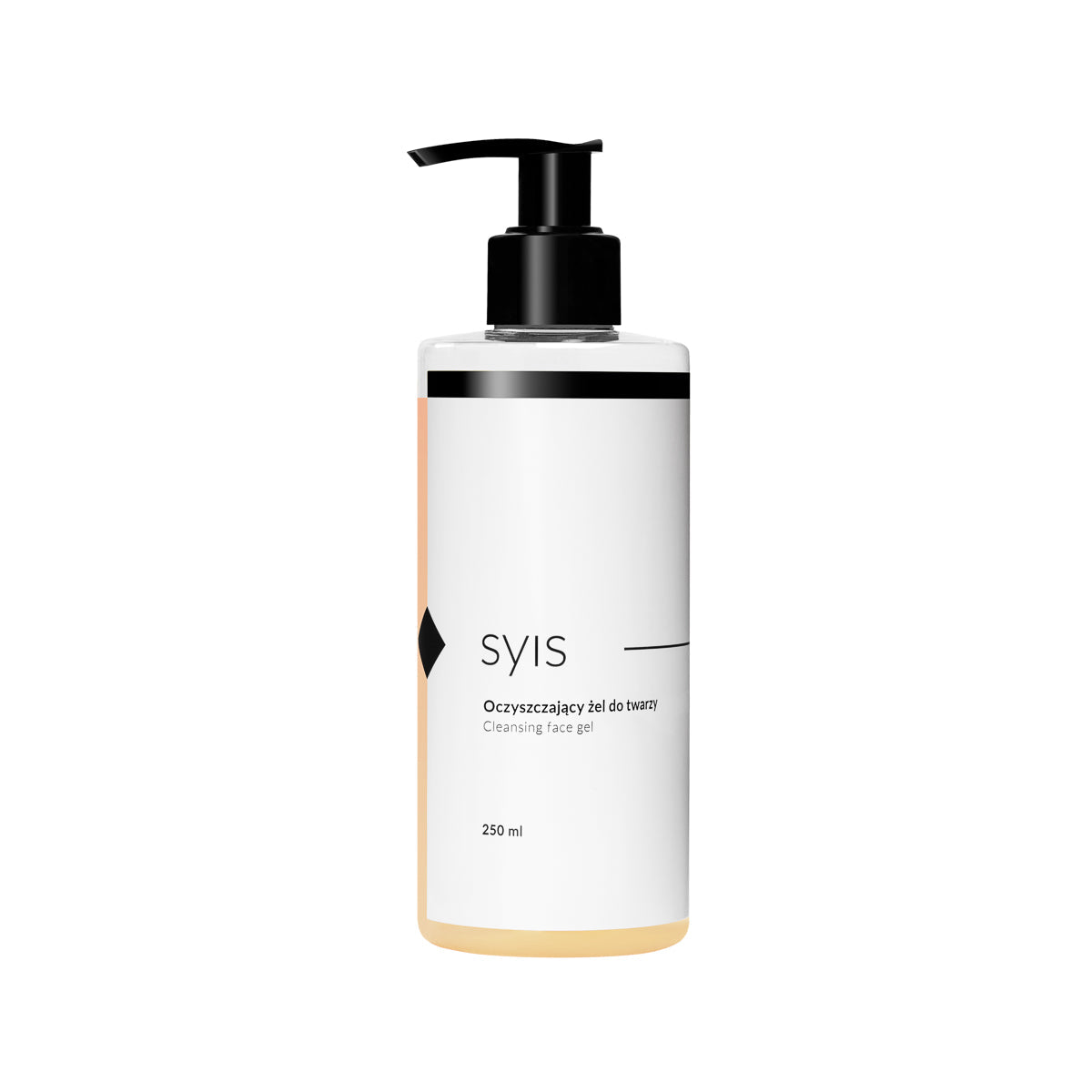 SYIS Purifying Face Gel 250 ml, clear gel with soothing ingredients, in a white pump bottle, suitable for deep cleansing and refreshing skin.