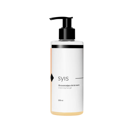 SYIS Purifying Face Gel 250 ml, clear gel with soothing ingredients, in a white pump bottle, suitable for deep cleansing and refreshing skin.