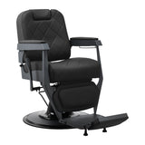 Gabbiano Bruno barber chair with graphite frame and black upholstery, featuring padded seat and backrest for barbershop use.