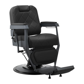 Gabbiano Bruno barber chair with graphite frame and black upholstery, featuring padded seat and backrest for barbershop use.