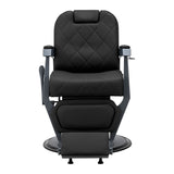 Gabbiano Bruno barber chair with black upholstery and graphite frame, designed for professional barbershop use.