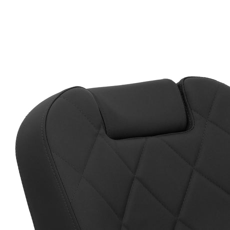 Gabbiano Bruno barber chair with graphite frame and black upholstery, featuring adjustable headrest and padded armrests for barbershop use.