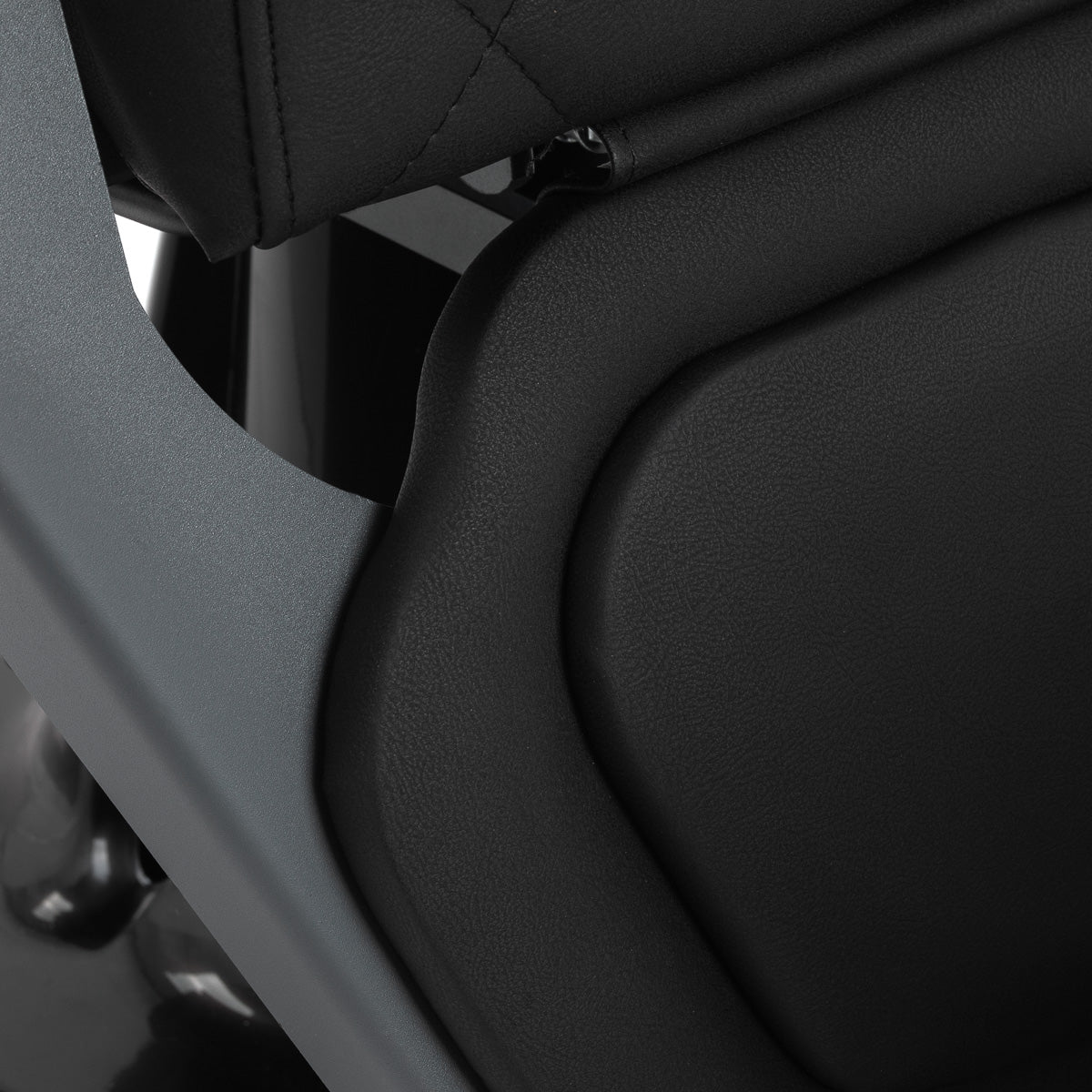 Gabbiano Bruno barber chair with graphite frame and black upholstery, barbershop furniture for professional grooming salons.