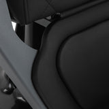 Gabbiano Bruno barber chair with graphite frame and black upholstery, barbershop furniture for professional grooming salons.