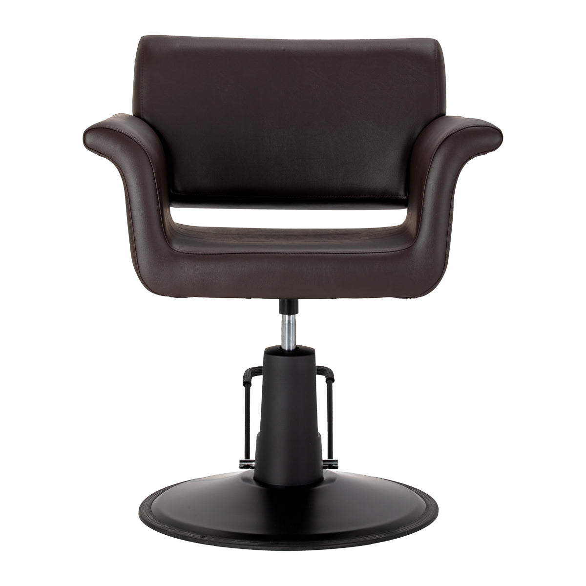 Brown Gabbiano Lucca hairdressing chair with cushioned seat and backrest, adjustable height, and sturdy metal base.