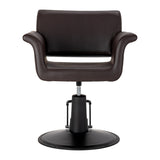 Brown Gabbiano Lucca hairdressing chair with cushioned seat and backrest, adjustable height, and sturdy metal base.