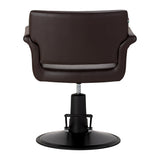 Gabbiano Lucca brown hairdressing chair with padded seat and backrest, adjustable height, and chrome base.