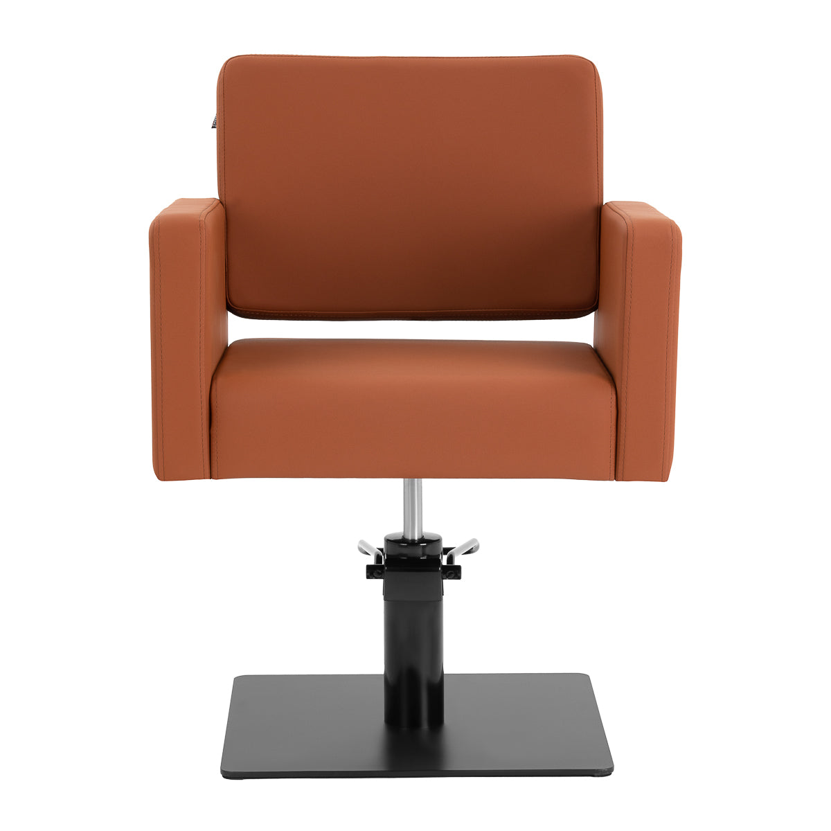 Gabbiano Vitoria brown hairdressing chair with cushioned seat and backrest, chrome base, and adjustable height.