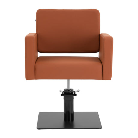 Gabbiano Vitoria brown hairdressing chair with cushioned seat and backrest, chrome base, and adjustable height.