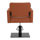 Gabbiano Vitoria brown hairdressing chair with padded seat and backrest, chrome armrests, and adjustable height for salon use.