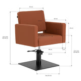 Gabbiano Vitoria brown hairdressing chair with cushioned seat and backrest, metal base, and adjustable height for salon styling.
