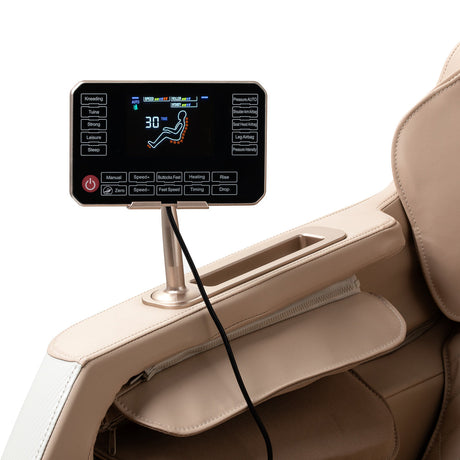 White Sakura Prime 101 massage chair from SAKURA, showing its sleek design and plush upholstery in a modern massage furniture style.