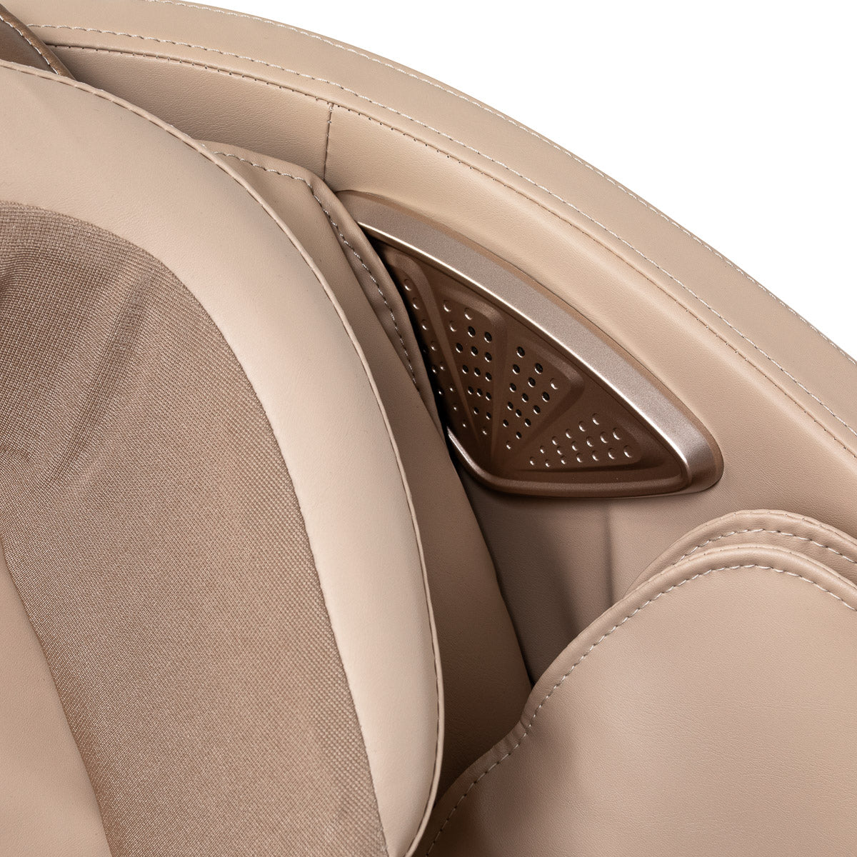 White Sakura Prime 101 massage chair with padded armrests and sleek design, showcasing modern massage furniture.