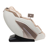 White Sakura Prime 108 massage chair with padded armrests and control panel, showcasing modern massage furniture design.