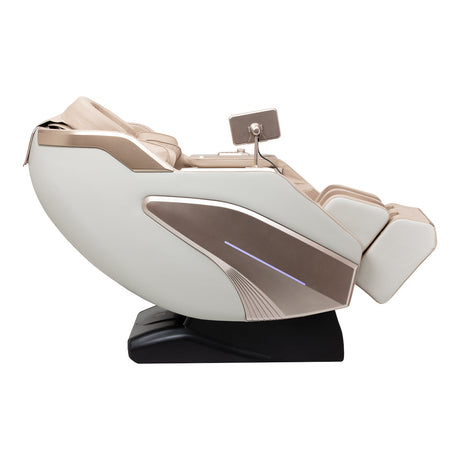 White Sakura Prime 108 massage chair from SAKURA with plush padding and modern design, showcasing a sleek, comfortable massage furniture piece.