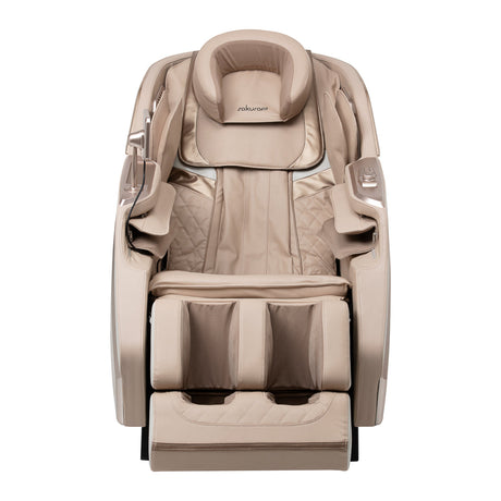 White Sakura Prime 108 massage chair from Sakura Massage Furniture, showcasing cushioned design and modern appearance.