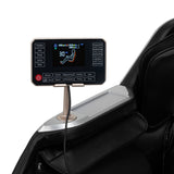 Black Sakura Prime 108 massage chair showcasing padded armrests and sleek design, designed for relaxing massage therapy.
