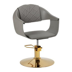 Grey Halo hairdressing chair by HAIR SYSTEM with ergonomic design and cushioned seat, suitable for salon use.