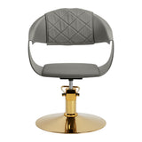 Grey Halo hairdressing chair by HAIR SYSTEM with padded seat and backrest, adjustable height, and modern design for salons.