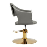 Gray Halo hairdressing chair by HAIR SYSTEM with padded seat and backrest, designed for salon styling and client comfort.