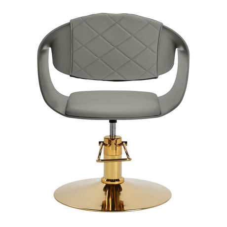 Grey Halo hairdressing chair by HAIR SYSTEM with padded seat and backrest, designed for salon styling and client comfort.
