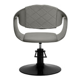 Grey HAIR SYSTEM Halo hairdressing chair with cushioned seat and backrest, featuring a sleek, modern design for salon use.