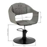 Grey HAIR SYSTEM Halo hairdressing chair with padded seat and backrest, designed for professional salon use.