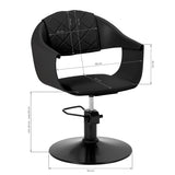 Black Halo Noir hairdressing chair from HAIR SYSTEM with adjustable height and comfortable padded seat for salon use.