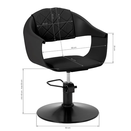 Black Halo Noir hairdressing chair from HAIR SYSTEM with adjustable height and comfortable padded seat for salon use.