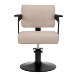 Beige Jet Latte hairdressing chair by HAIR SYSTEM, showcasing ergonomic design and plush upholstery for salon use.