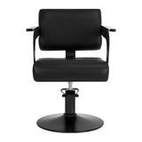 Black Jet noir hairdressing chair from HAIR SYSTEM, featuring a sleek design and padded seat for salon styling.
