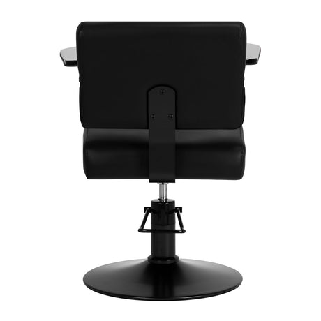 Black Jet Noir hairdressing chair by HAIR SYSTEM featuring a sleek design and cushioned seat for salon styling.