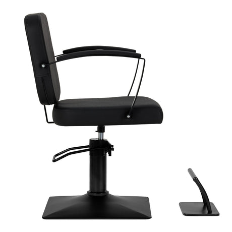 Black Hair System Edge hairdressing chair with padded seat and adjustable height, designed for salon styling and comfort.