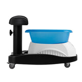 Azzurro shower tray with built-in massager and white trolley, featuring sleek design and modern features for comfortable bathing.