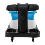 Azzurro shower tray with built-in massager and white trolley for easy bathroom use and relaxation.