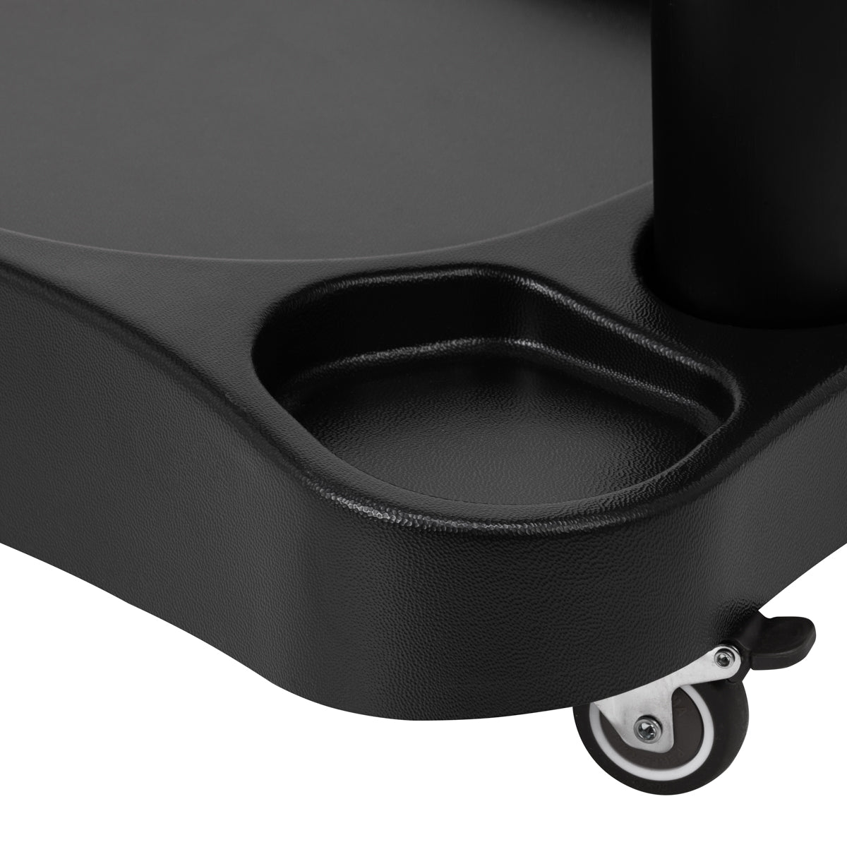 Azzurro shower tray with built-in massager and white trolley for bathroom convenience and relaxation.