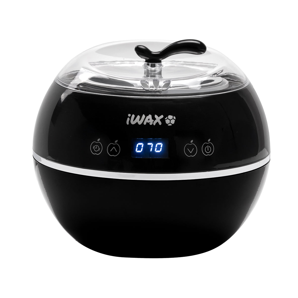 Black iWax wax heater with 500ml tin, 100W power, compact design for safe, efficient wax melting.