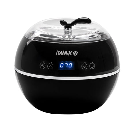 Black iWax wax heater with 500ml tin, 100W power, compact design for safe, efficient wax melting.