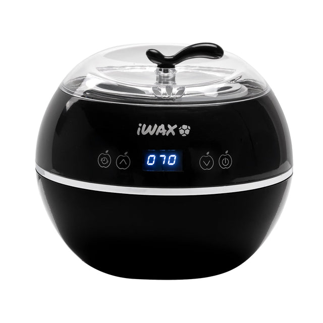 Black iWax wax heater with 500ml tin, 100W power, compact design for safe, efficient wax melting.